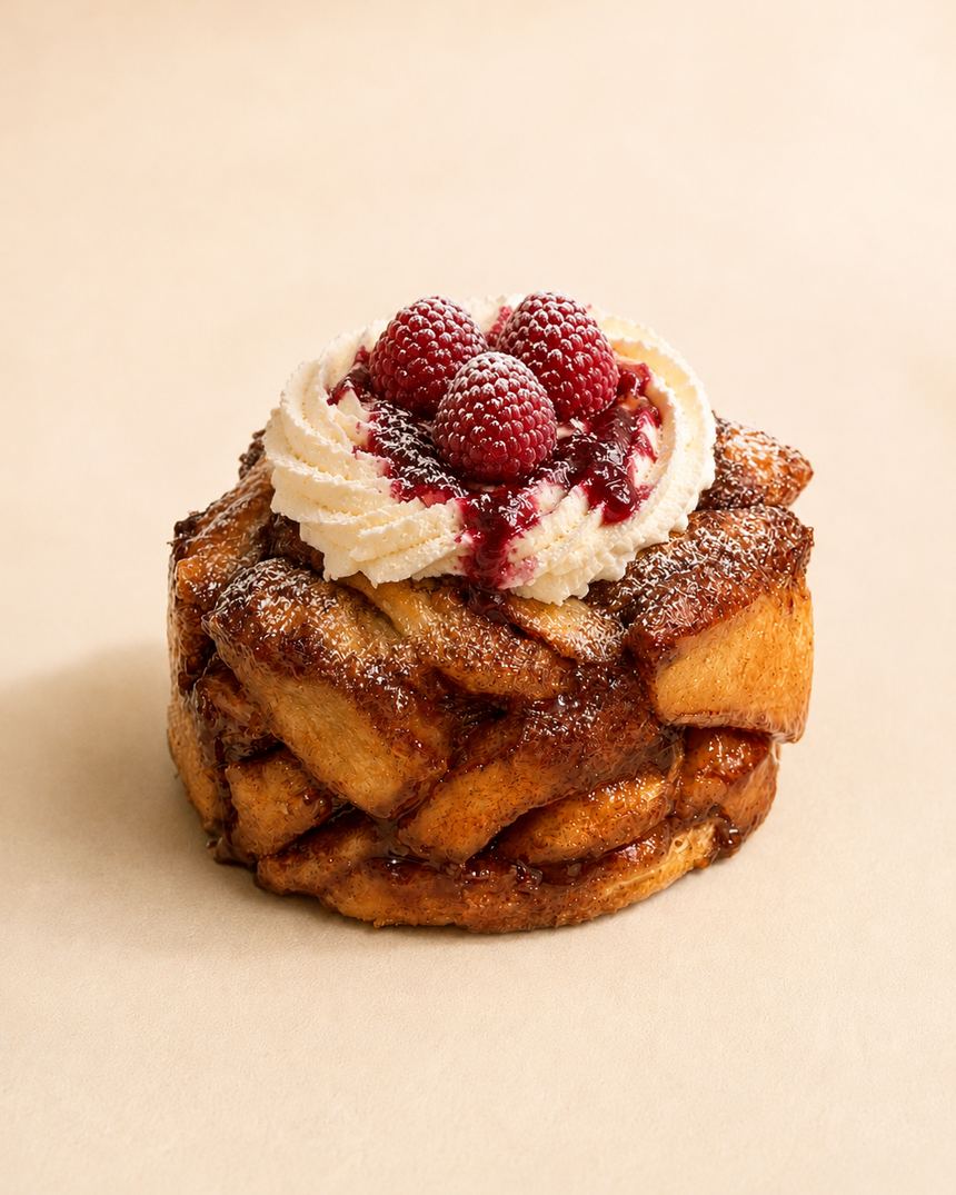 Raspberry Cream Cinnamon Bun by Goldie's