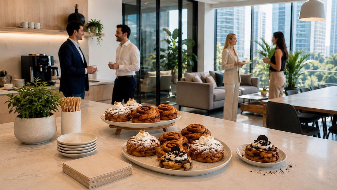 Goldie's cinnamon buns served at an office breakfast